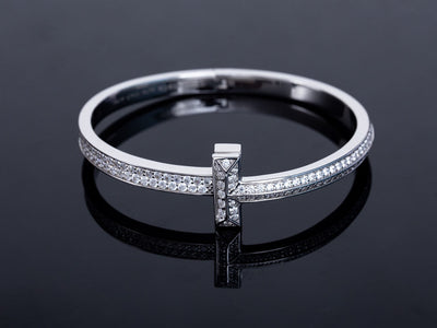 WIDE DIAMONDS HINGED BANGLE SILVER - LUX VERSE - Luxury designer fashion outlet