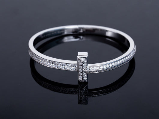 WIDE DIAMONDS HINGED BANGLE SILVER - LUX VERSE - Luxury designer fashion outlet
