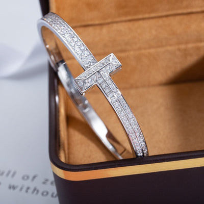 WIDE DIAMONDS HINGED BANGLE SILVER - LUX VERSE - Luxury designer fashion outlet