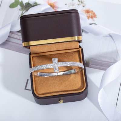 WIDE DIAMONDS HINGED BANGLE SILVER - LUX VERSE - Luxury designer fashion outlet