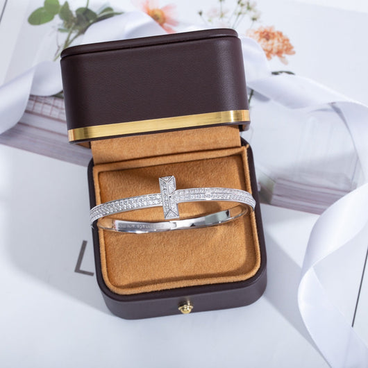 WIDE DIAMONDS HINGED BANGLE SILVER - LUX VERSE - Luxury designer fashion outlet