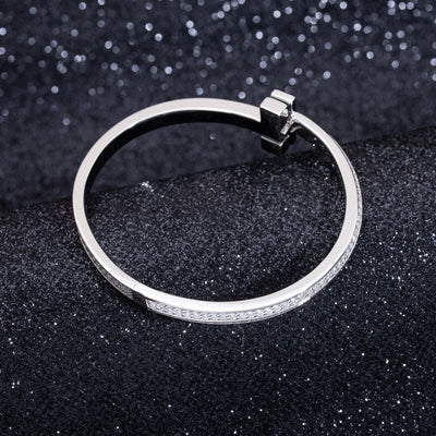 WIDE DIAMONDS HINGED BANGLE SILVER - LUX VERSE - Luxury designer fashion outlet