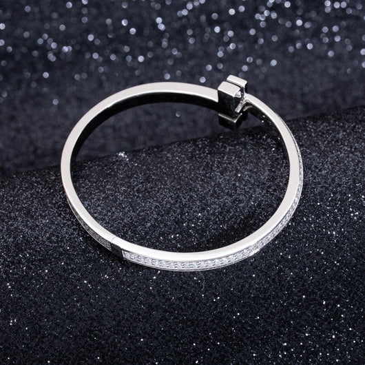 WIDE DIAMONDS HINGED BANGLE SILVER - LUX VERSE - Luxury designer fashion outlet