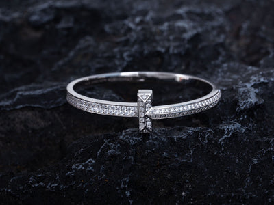 WIDE DIAMONDS HINGED BANGLE SILVER - LUX VERSE - Luxury designer fashion outlet