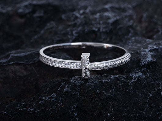WIDE DIAMONDS HINGED BANGLE SILVER - LUX VERSE - Luxury designer fashion outlet