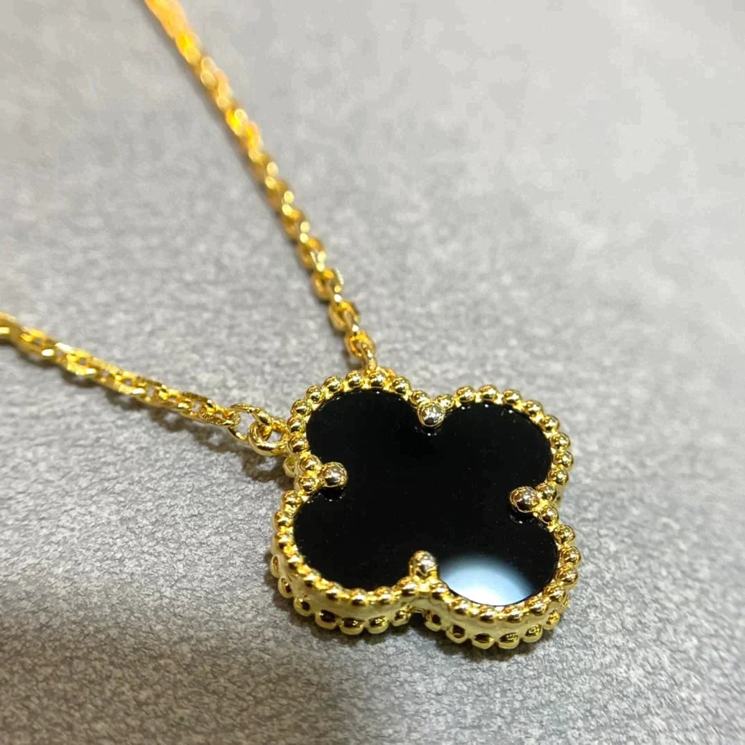 Clover 15mm Black Onyx Single Flower Necklace – LUX VERSE Luxury Designer Fashion Outlet
