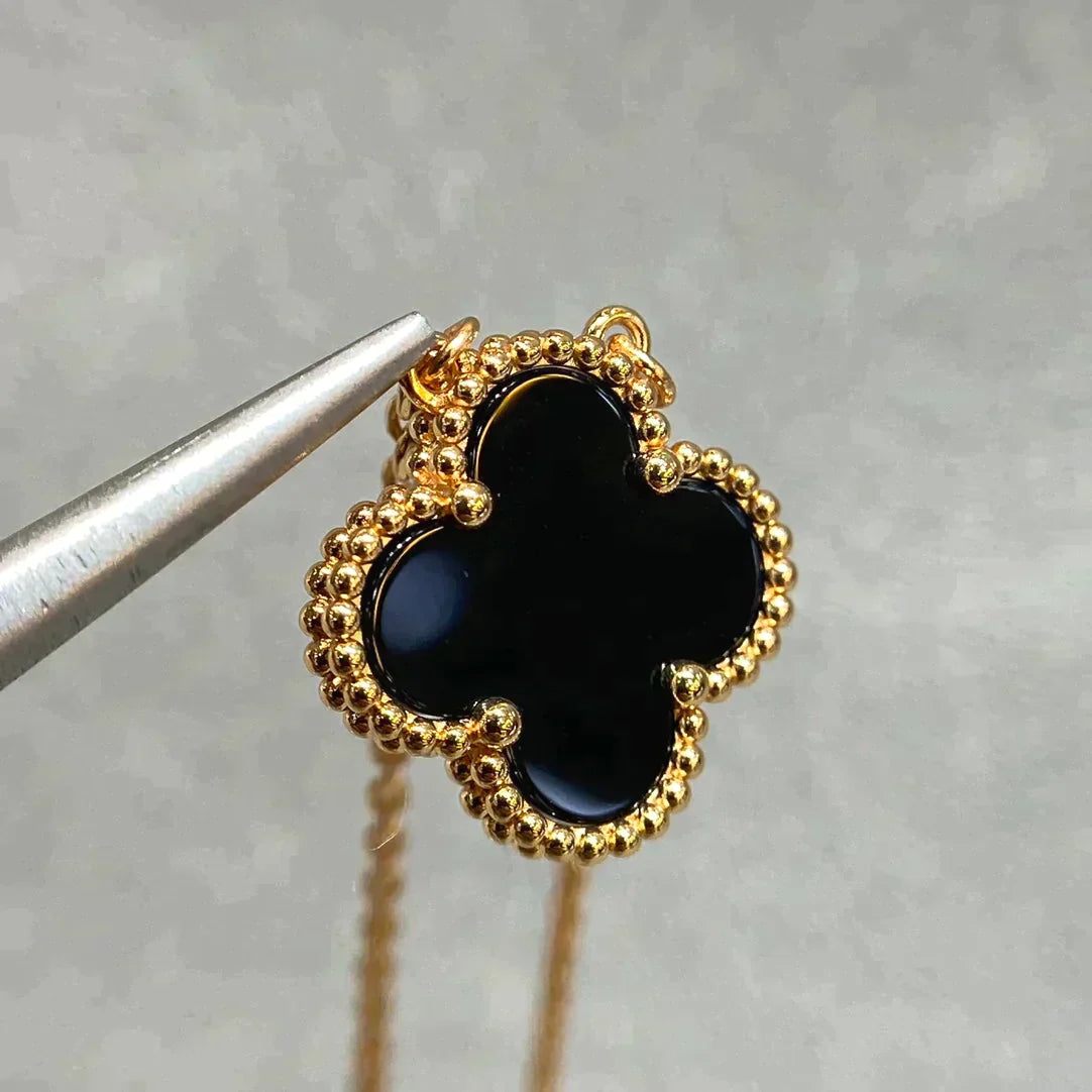 Clover 15mm Black Onyx Single Flower Necklace – LUX VERSE Luxury Designer Fashion Outlet