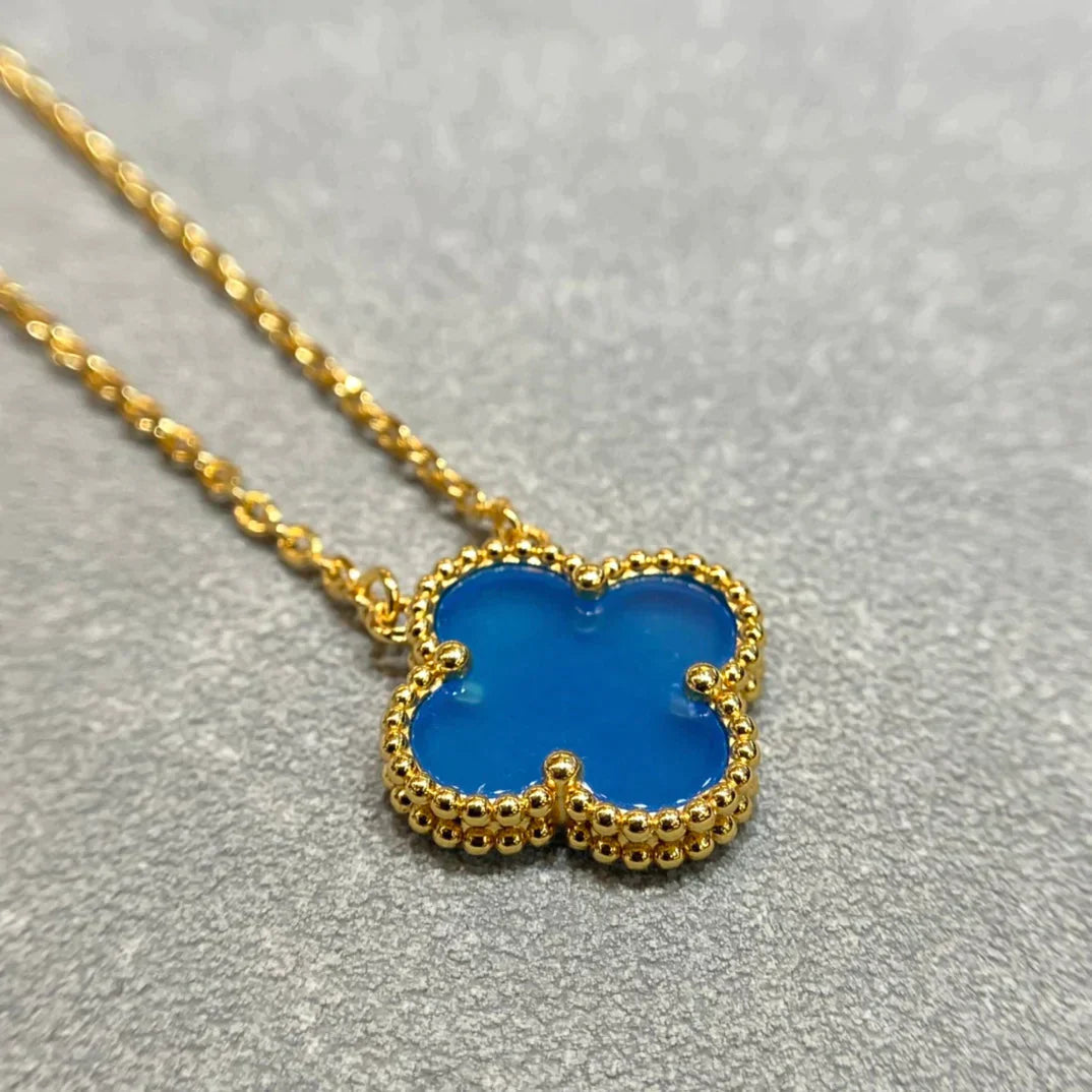 Clover 15mm Blue Agate Necklace – LUX VERSE Luxury Designer Fashion Outlet