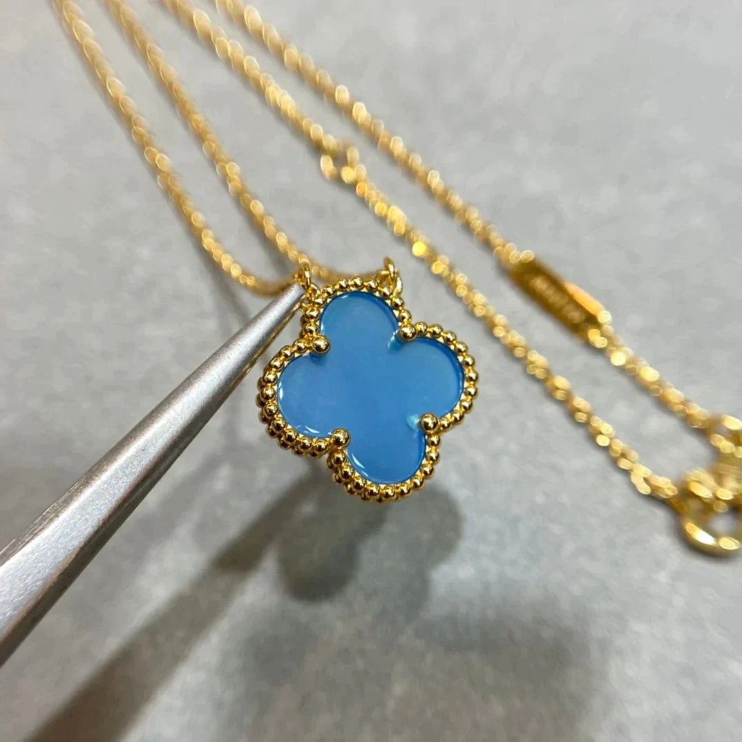 Clover 15mm Blue Agate Necklace – LUX VERSE Luxury Designer Fashion Outlet