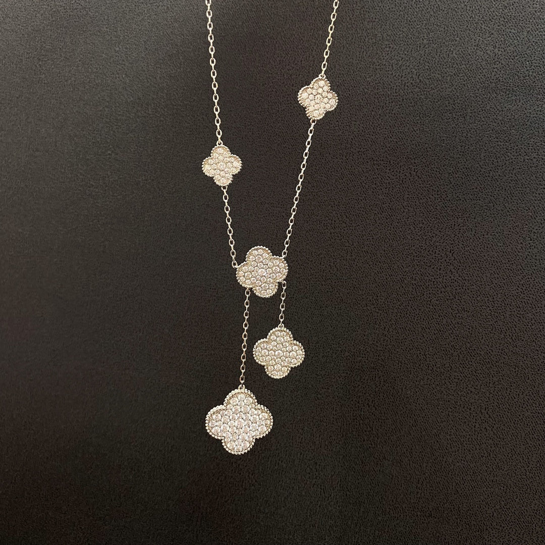 Clover 5 Motifs Silver Diamonds Necklace – LUX VERSE Luxury Designer Fashion Outlet