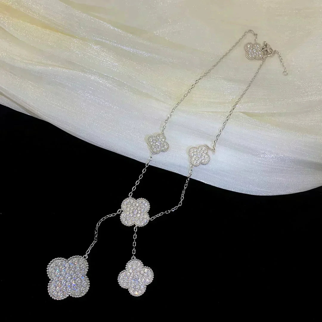 Clover 5 Motifs Silver Diamonds Necklace – LUX VERSE Luxury Designer Fashion Outlet