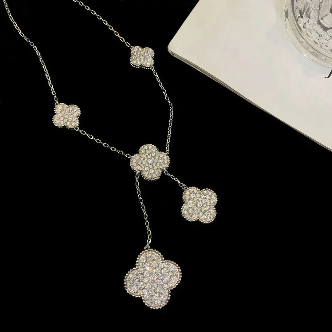 Clover 5 Motifs Silver Diamonds Necklace – LUX VERSE Luxury Designer Fashion Outlet