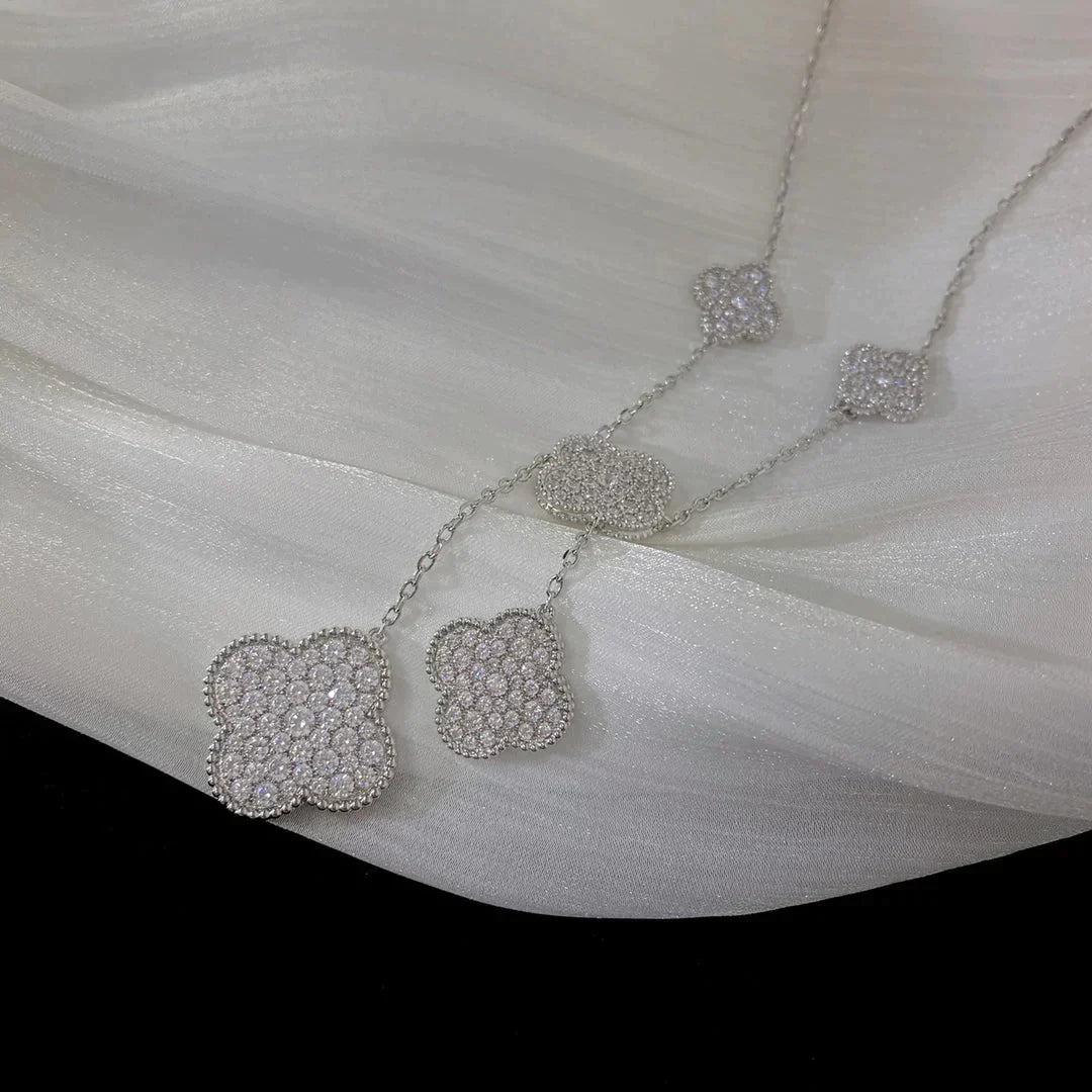 Clover 5 Motifs Silver Diamonds Necklace – LUX VERSE Luxury Designer Fashion Outlet