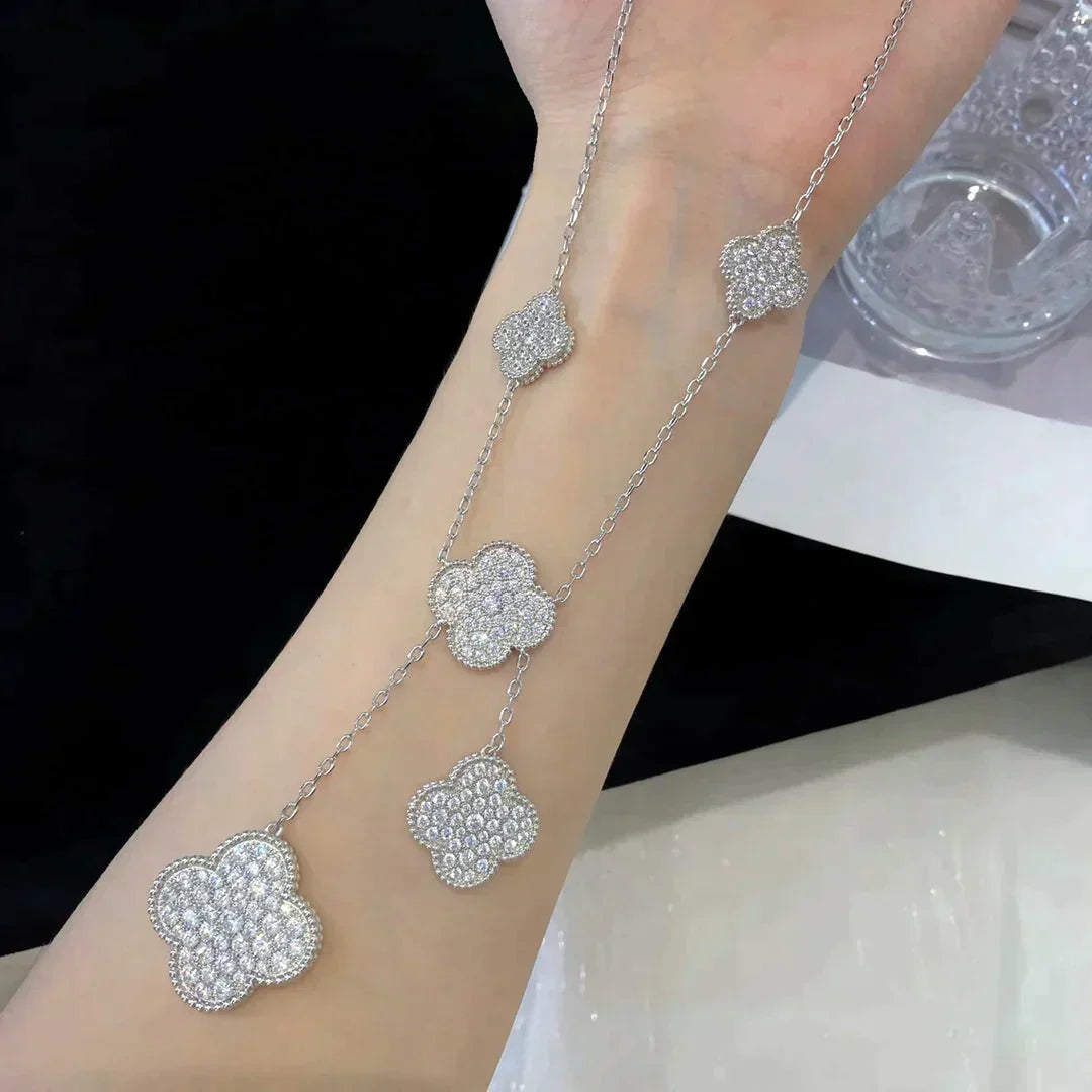 Clover 5 Motifs Silver Diamonds Necklace – LUX VERSE Luxury Designer Fashion Outlet