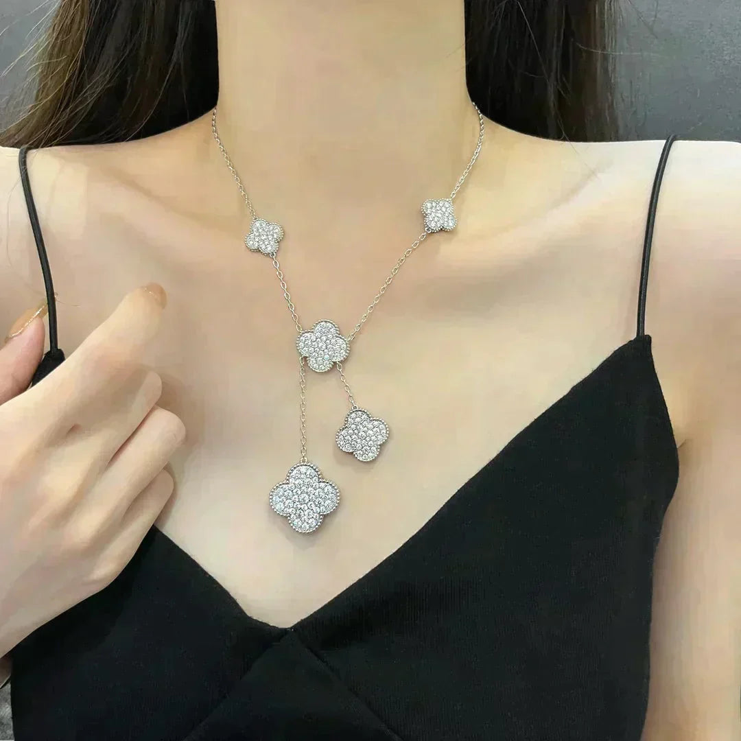 Clover 5 Motifs Silver Diamonds Necklace – LUX VERSE Luxury Designer Fashion Outlet