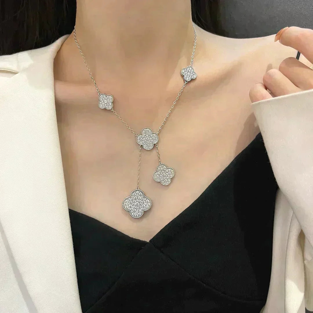 Clover 5 Motifs Silver Diamonds Necklace – LUX VERSE Luxury Designer Fashion Outlet