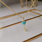 Key Pedant Turquoise Heart Gold Necklace – LUX VERSE Luxury Designer Fashion Outlet