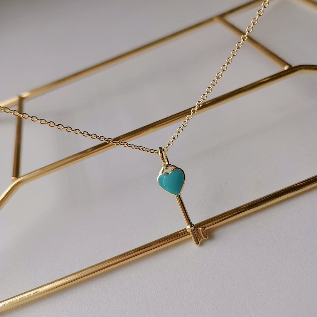 Key Pedant Turquoise Heart Gold Necklace – LUX VERSE Luxury Designer Fashion Outlet