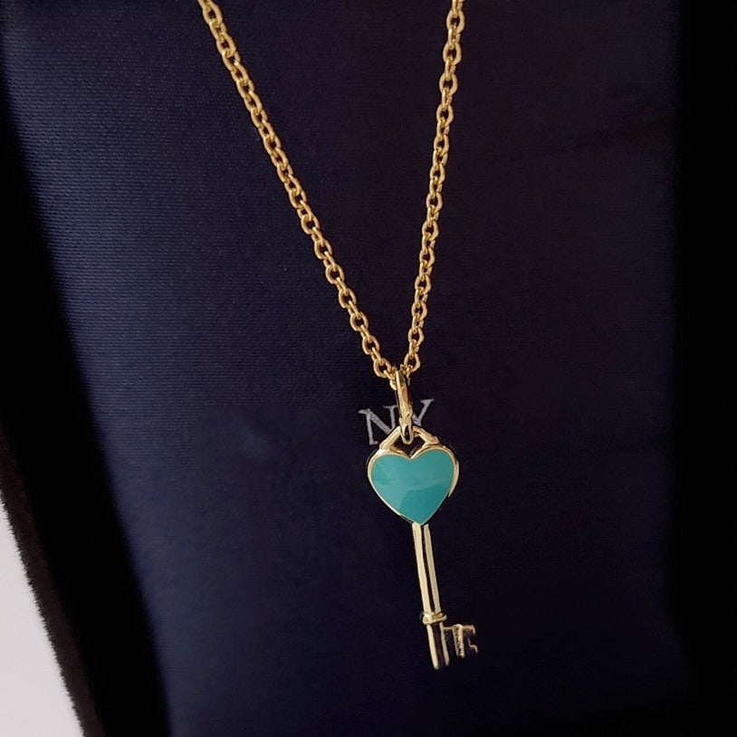 Key Pedant Turquoise Heart Gold Necklace – LUX VERSE Luxury Designer Fashion Outlet