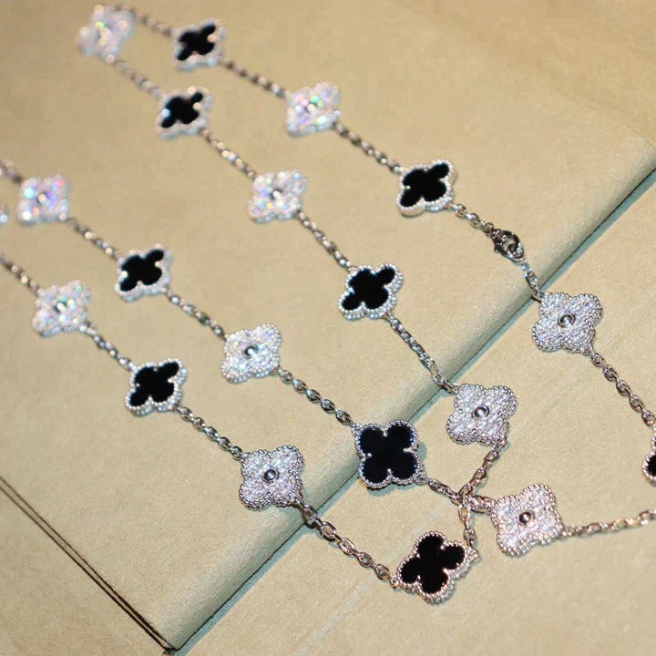 Clover 20 Motifs Onyx Diamond Necklace Silver – LUX VERSE Luxury Designer Fashion Outlet
