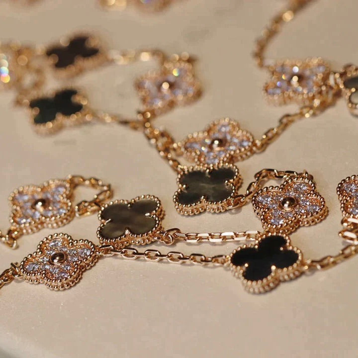 Clover 20 Motifs Dark Mop Diamond  Necklace – LUX VERSE Luxury Designer Fashion Outlet
