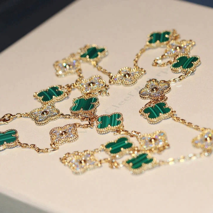 Clover 20 Motifs Malachite Diamond Necklace – LUX VERSE Luxury Designer Fashion Outlet