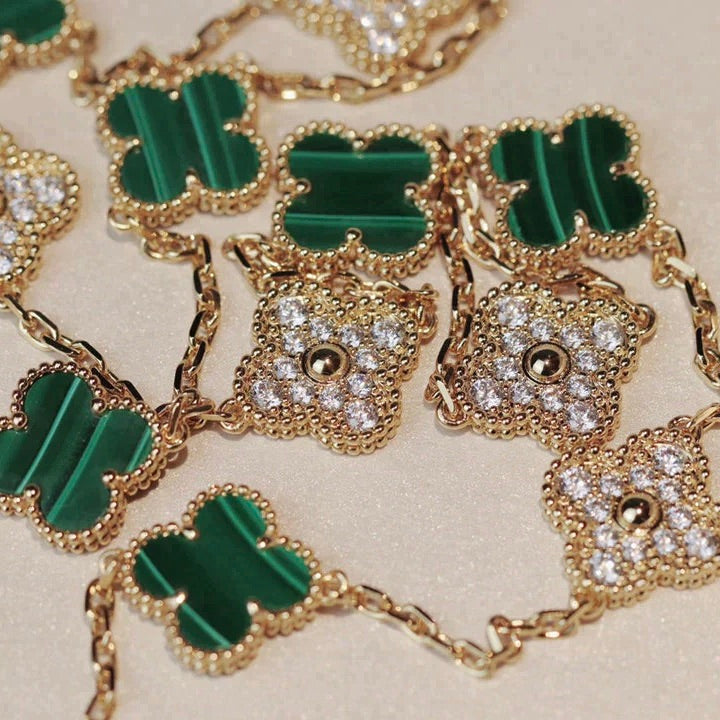 Clover 20 Motifs Malachite Diamond Necklace – LUX VERSE Luxury Designer Fashion Outlet
