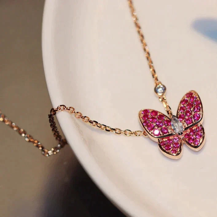 Butterfly Red Diamond Pink Gold Necklace – LUX VERSE Luxury Designer Fashion Outlet
