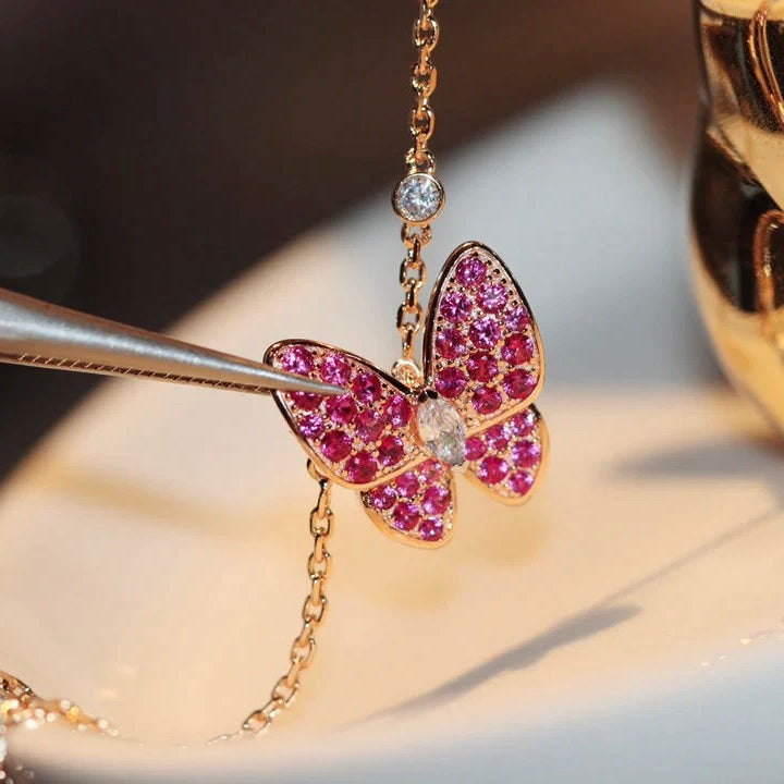 Butterfly Red Diamond Pink Gold Necklace – LUX VERSE Luxury Designer Fashion Outlet
