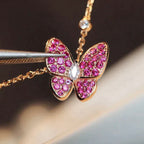Butterfly Red Diamond Pink Gold Necklace – LUX VERSE Luxury Designer Fashion Outlet