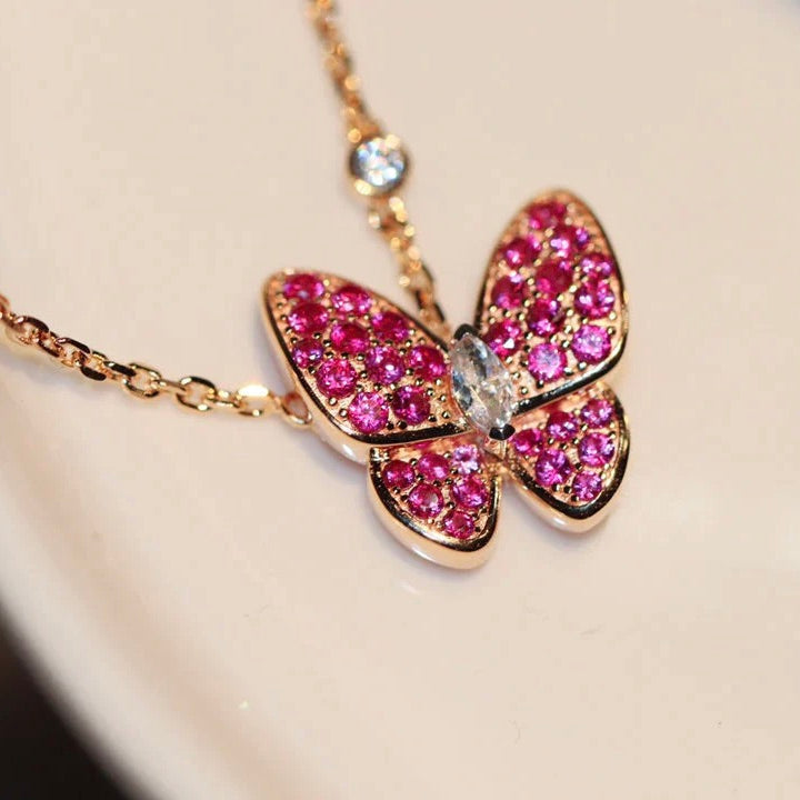 Butterfly Red Diamond Pink Gold Necklace – LUX VERSE Luxury Designer Fashion Outlet