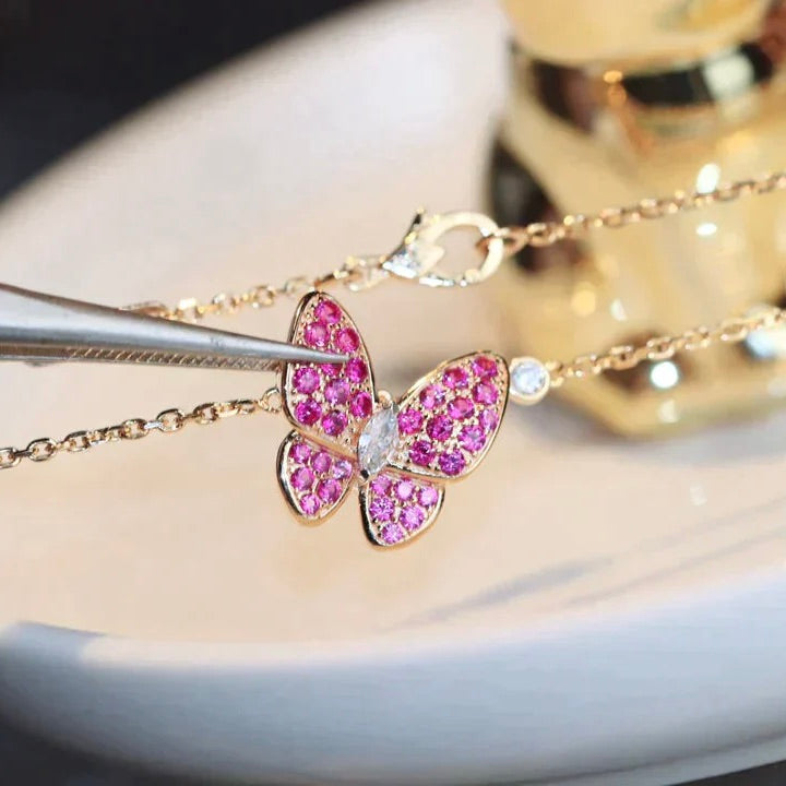 Butterfly Red Diamond Pink Gold Necklace – LUX VERSE Luxury Designer Fashion Outlet