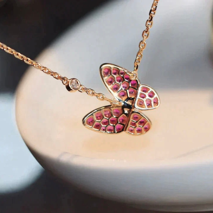 Butterfly Red Diamond Pink Gold Necklace – LUX VERSE Luxury Designer Fashion Outlet