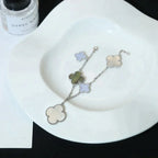 Magic Clover 5 Motifs Mop Chalcedony Bracelet  Silver – LUX VERSE Luxury Designer Fashion Outlet