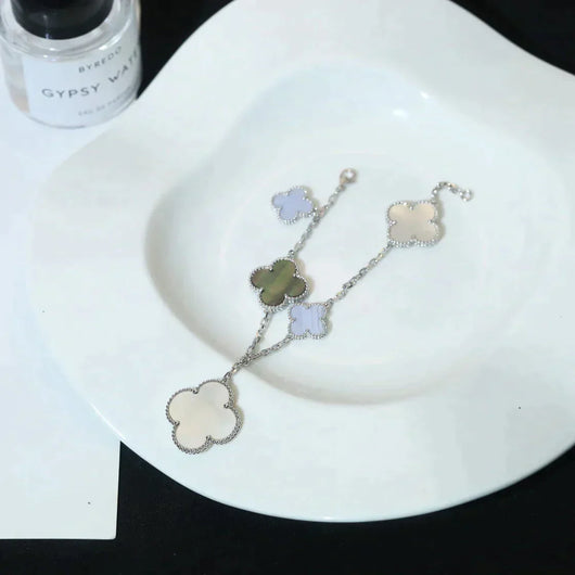 MAGIC CLOVER 5 MOTIFS MOP CHALCEDONY BRACELET  SILVER