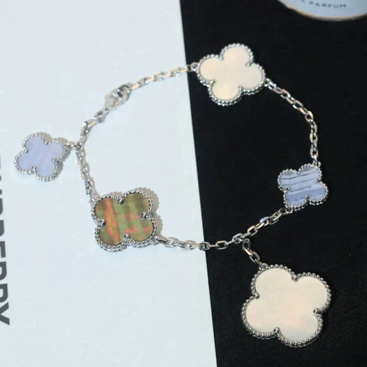 MAGIC CLOVER 5 MOTIFS MOP CHALCEDONY BRACELET  SILVER