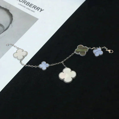 MAGIC CLOVER 5 MOTIFS MOP CHALCEDONY BRACELET  SILVER
