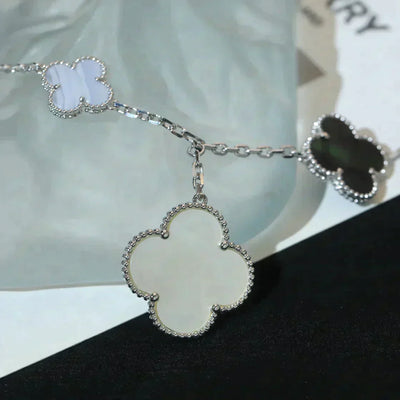 MAGIC CLOVER 5 MOTIFS MOP CHALCEDONY BRACELET  SILVER