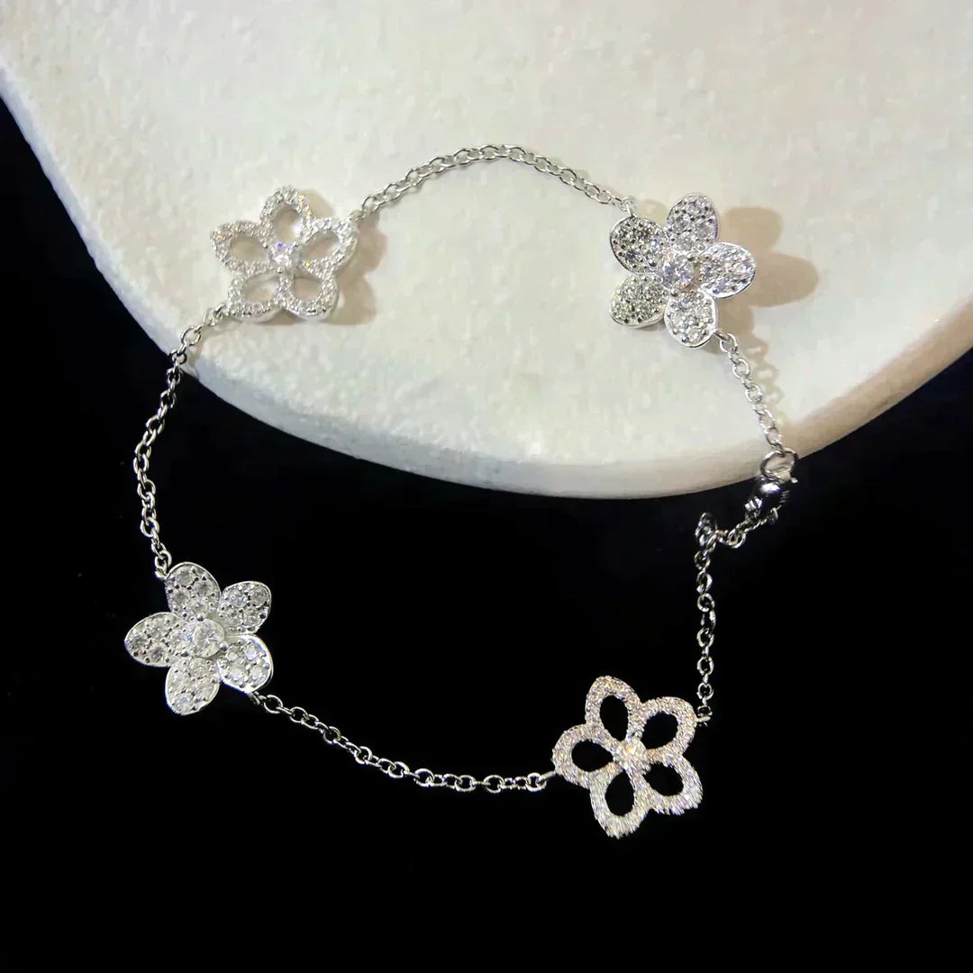 Wildflower 4 Motifs Diamond Bracelet Silver – LUX VERSE Luxury Designer Fashion Outlet