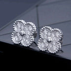 Clover 1 Motifs Diamond Stud Earrings Silver – LUX VERSE Luxury Designer Fashion Outlet