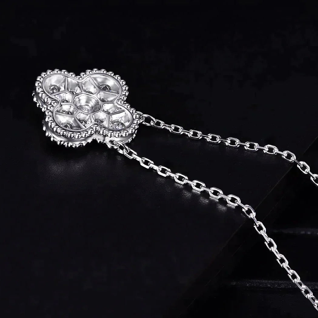 Clover Silver Diamond Necklace – LUX VERSE Luxury Designer Fashion Outlet