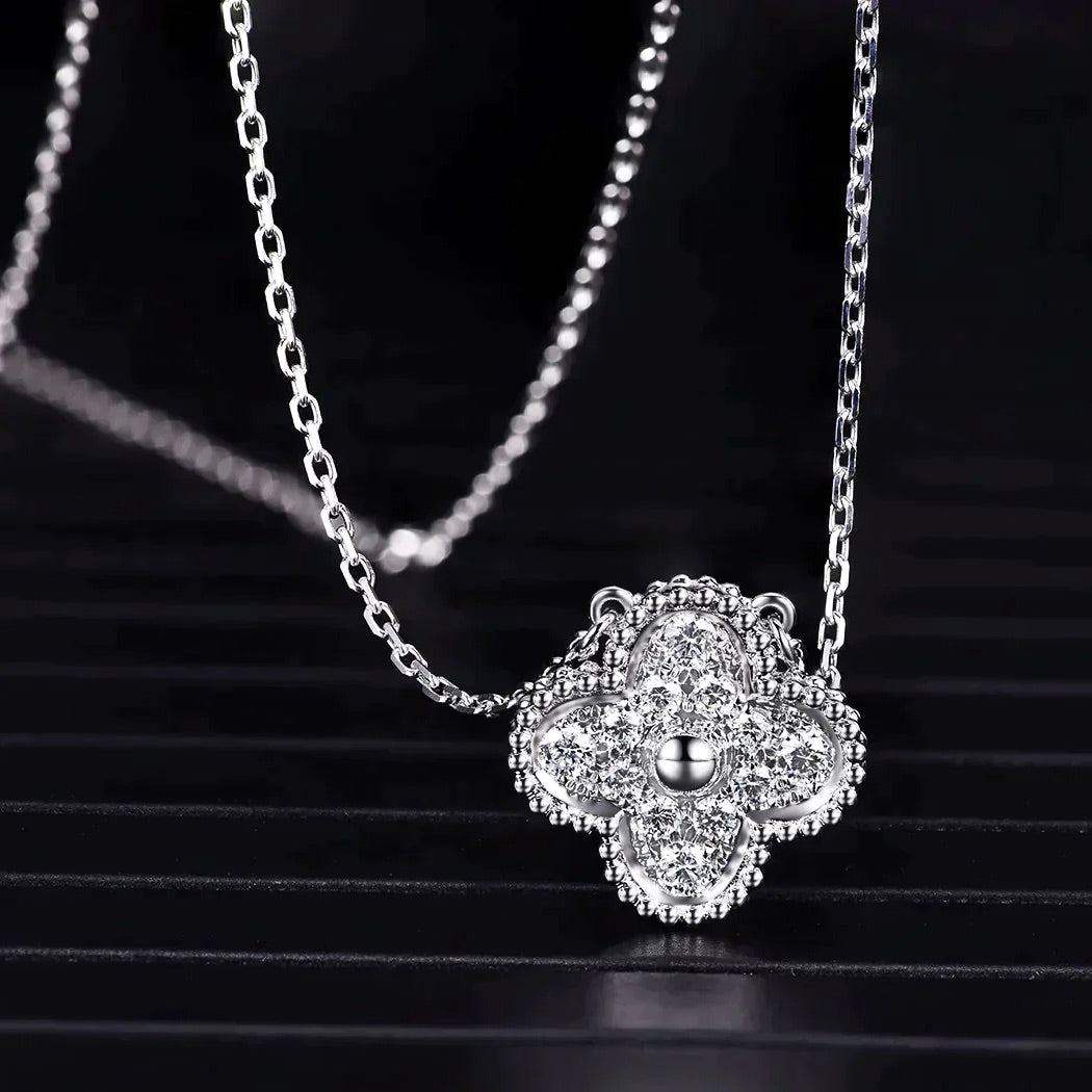 Clover Silver Diamond Necklace – LUX VERSE Luxury Designer Fashion Outlet
