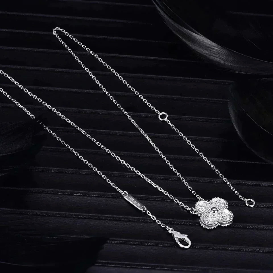 Clover Silver Diamond Necklace – LUX VERSE Luxury Designer Fashion Outlet