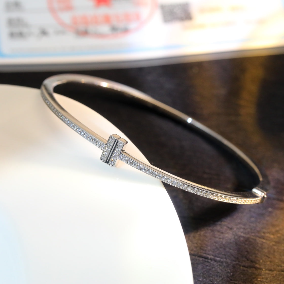 T Bracelet Silver Diamond Paved – LUX VERSE Luxury Designer Fashion Outlet