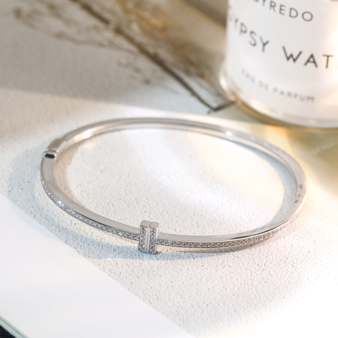 T Bracelet Silver Diamond Paved – LUX VERSE Luxury Designer Fashion Outlet