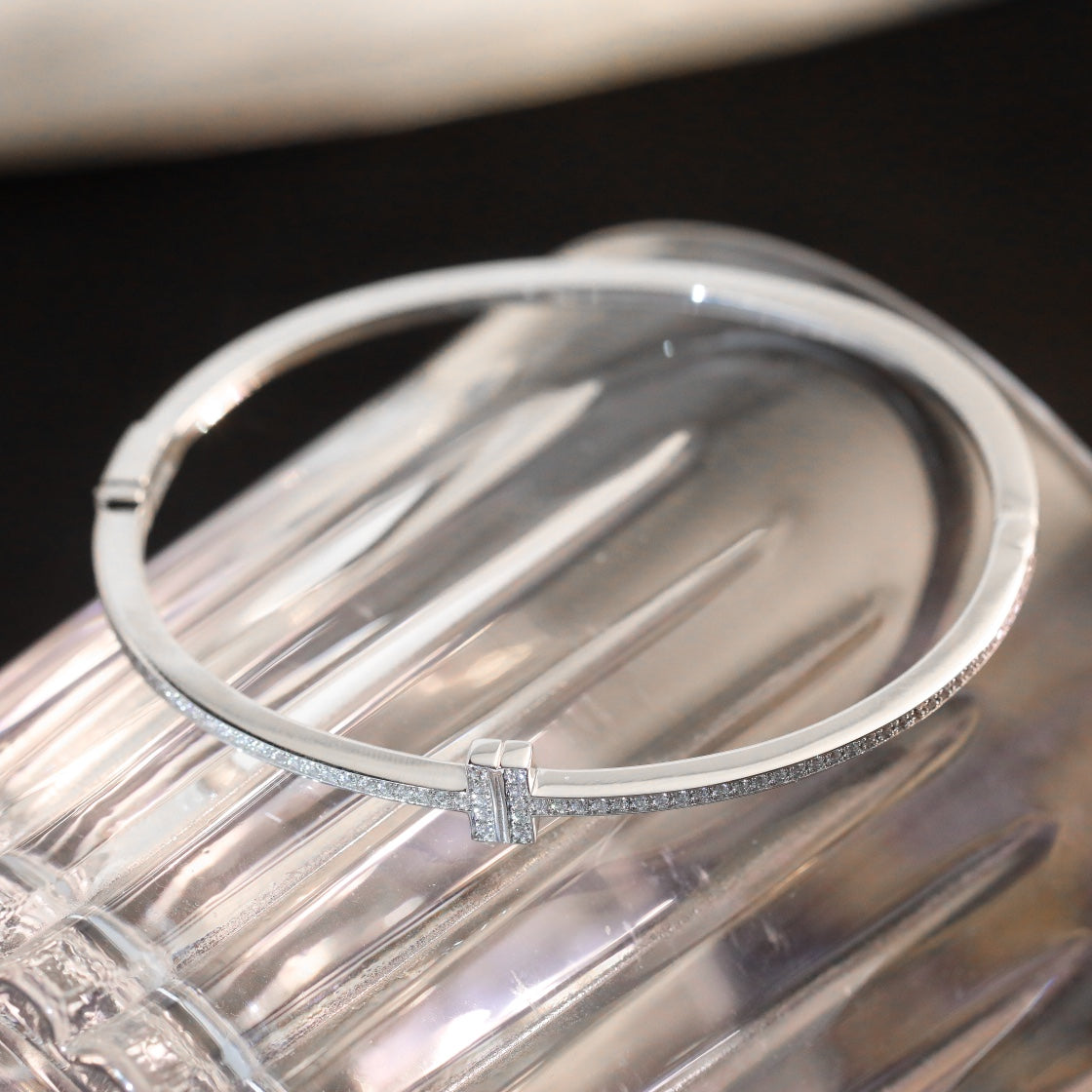 T Bracelet Silver Diamond Paved – LUX VERSE Luxury Designer Fashion Outlet