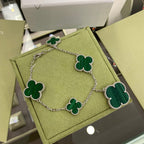 Magic Clover 5 Motifs  Malachite Bracelet Sivler – LUX VERSE Luxury Designer Fashion Outlet