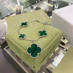 Magic Clover 5 Motifs  Malachite Bracelet Sivler – LUX VERSE Luxury Designer Fashion Outlet
