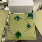 Magic Clover 5 Motifs  Malachite Bracelet Sivler – LUX VERSE Luxury Designer Fashion Outlet