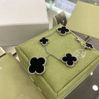 Magic Clover 5 Motifs  Onyx Bracelet Sivler – LUX VERSE Luxury Designer Fashion Outlet